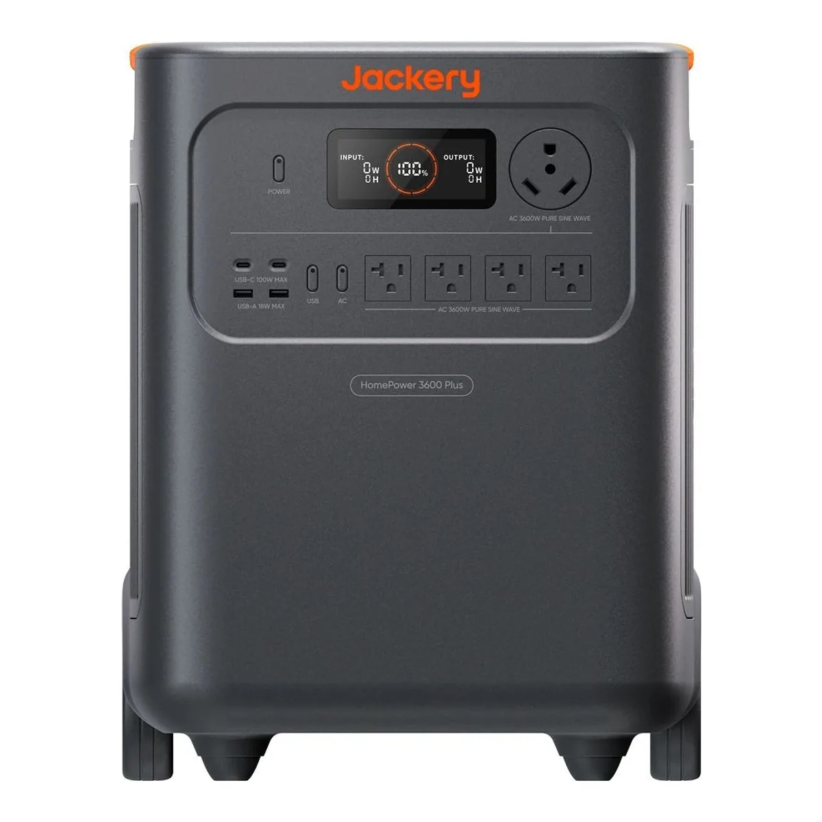 Jackery HomePower 3600 Plus home backup power station with four AC outlets and a TT-30 RV outlet