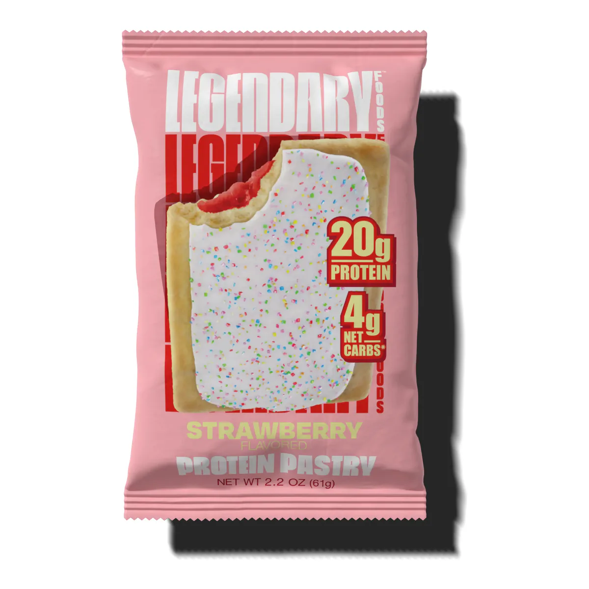 Legendary Foods strawberry protein pastry, a frosted toaster pastry with 20 g of protein per pack